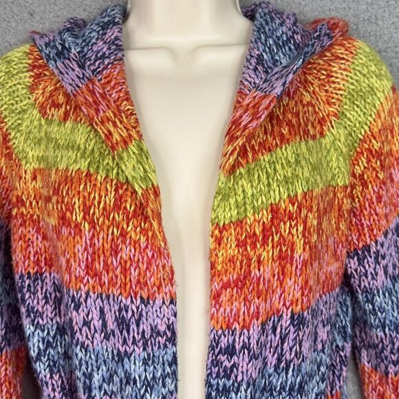 American Girl Girls L Cardigan Sweater Rainbow Stripe Wool Blend Fringe Hooded - Picture 2 of 12